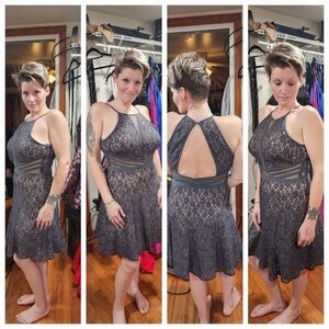 MORGAN & CO knee length skate blue lace over cream with sparkle